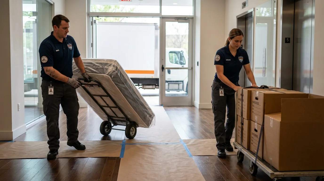 Professional apartment movers loading elevator in Alamo, CA